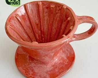 Handmade Ceramic Coffee Dripper: Coral Glaze, Reusable Filters