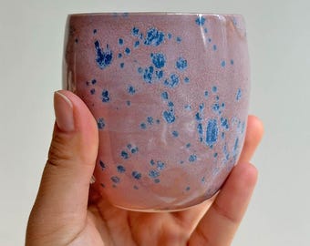 Handmade Ceramic Cup Pink Purple and Blue , Unique 9oz Cosmic Stoneware Tumbler, Artisan Gift