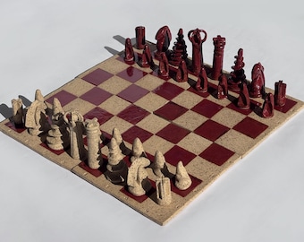 Handmade Stoneware Chess Set – "Essence and Shell" Art Piece, Award Winning Board & Pieces