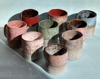 Handmade Gray Stoneware Mug, Unique 8.5oz Colorful Glaze Ceramic Cup, Artisan Pottery Gift
