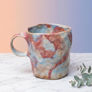 Handmade Wabi Sabi Ceramic Mug, Textured Blue Rust Stoneware Coffee Cup (10oz)