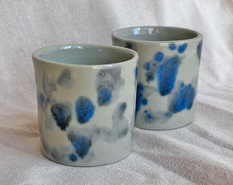 Handmade Green Porcelain Cups Set of 2, Unique Blue and Gold Artisan Mug