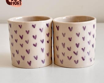 Juego de tazas de espresso de cerámica hechas a mano con forma de corazón
