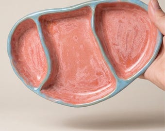 Hand-Built Stoneware Divided Tray, Organic Ceramic 3-Compartment Dish, Wabi Sabi Jewelry Organizer