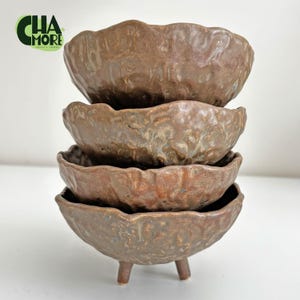 Handmade Ceramic Footed Bowl: Rustic Wabi-Sabi Pottery, Earthy Brown