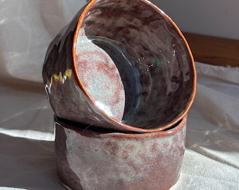 Handmade Stoneware Bowl | Rustic Earthy Red & Tan Glaze, Snack or Soup Bowl