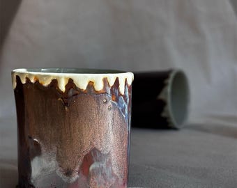 Handmade Green Porcelain Cups Set of 2, Unique Metallic Artisan Mug