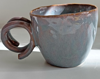 Handmade Iridescent Stoneware Mug, Wabi Sabi Coffee Cup, Rustic Pottery