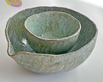 Handmade Ceramic Matcha Tea Set: Rustic Green Chawan Bowl & Cup