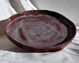 Handmade Stoneware Dessert Plate | Rustic Earthy Red & Tan Glaze, Artisan Pottery Side Plate