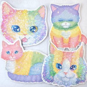 Large Pastel Rainbow Cat Glitter Stickers | Die Cut Holographic VinylStickers | Multiple Styles | Kawaii Gift