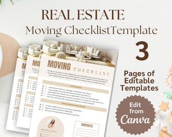 Editable Moving Checklist Template Real Estate Agents Canva Printable ...