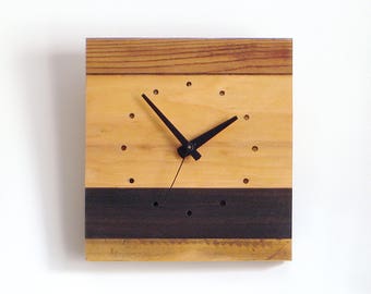 WOOD WALL CLOCK> Square Small Reclaimed Fir Blackwood Stripes Limited Edition—Father's Day Wedding Graduation—Horloge Bois/Reloj Madera Eco