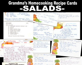 Vintage Recipe Cards Handwritten Grandma Salad Dish Food 19 Homecooking Digital Download PNG Recipes