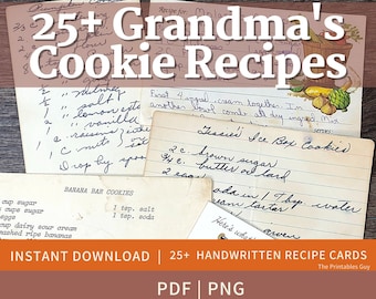 Antique Cookie Recipes, vintage ephemera pack, vintage recipe cards, old recipe cards, handwritten baking treats, instant download