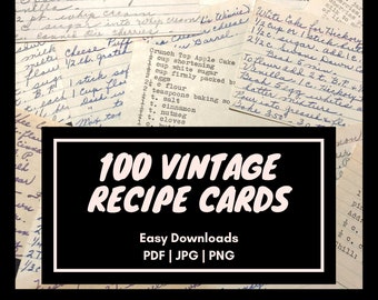 100 Vintage Recipe Cards: Handwritten & Typed (Digital Download)
