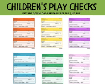 Printable Play Checks: Kids Pretend Play Money (Digital Download)