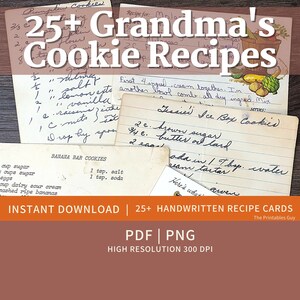 Recetas de galletas antiguas, paquete de efímeras vintage, tarjetas de recetas vintage, tarjetas de recetas antiguas, delicias para hornear escritas a mano, descarga instantánea