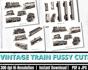 Miniature Train Hobby Fussy Cut Printable Junk Journal Deco Tags Decor Scrapbooking Paper Craft