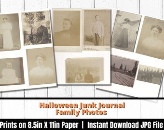 Halloween Junk Journal, Vintage Old Family Photos, Antique Pictures, Ephemera Lot, Spooky Haunted Pictures Digital Download