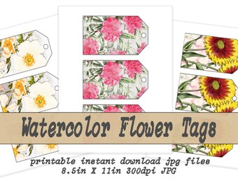 Flower Tag Cards, Watercolor Sunflower Design Printable, Spring Theme Bookmark Tag, Instant Download Printable JPG File