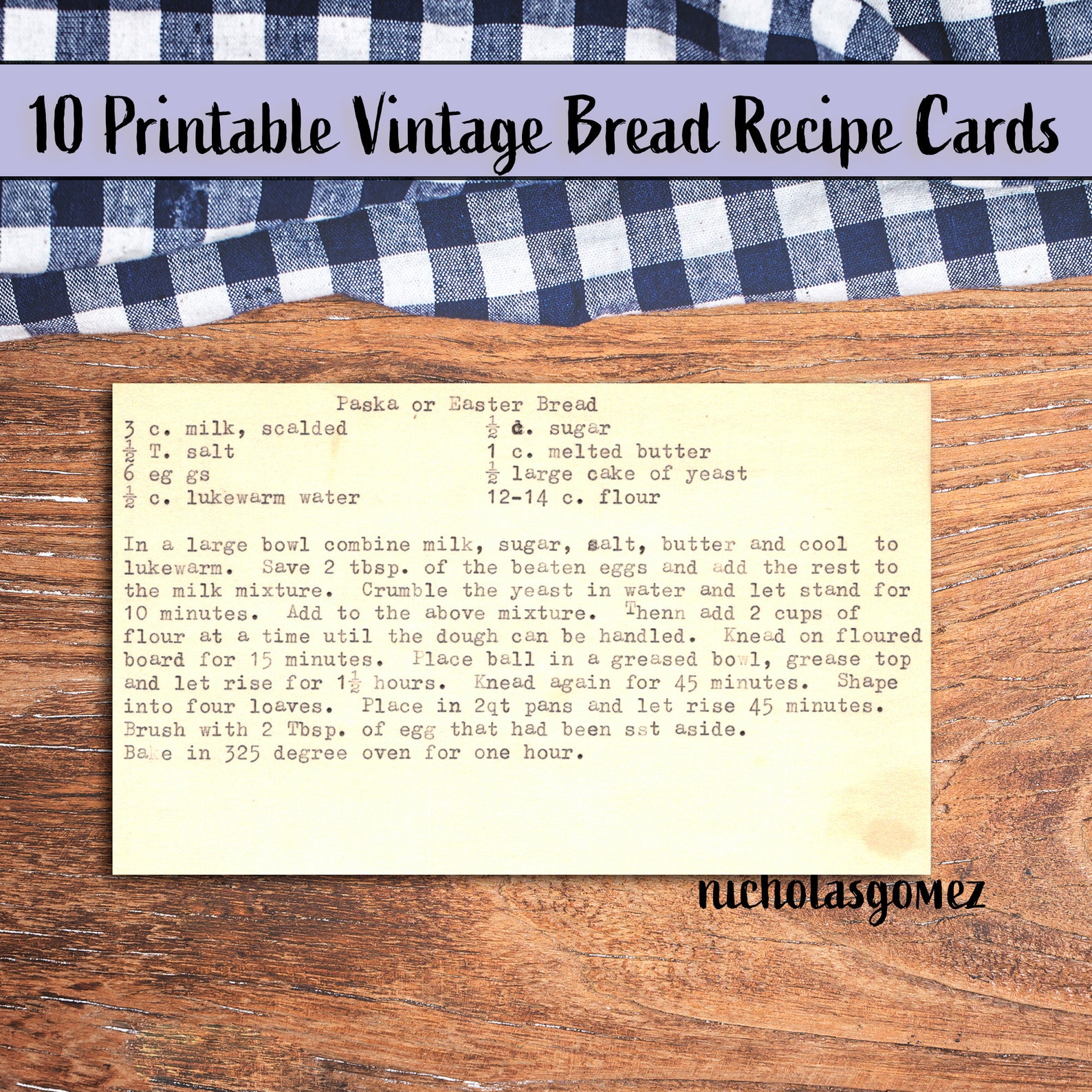 Instant Digital Download Vintage Bread Recipe Cards Etsy
