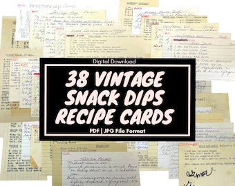 38 Antique Snack Dips Recipes, vintage ephemera pack, vintage recipe cards, old recipe cards, handwritten typed Digital Download