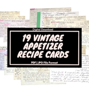 19 antieke voorgerechten recepten, vintage ephemera pack, vintage receptkaarten, oude receptkaarten, handgeschreven getypte digitale download