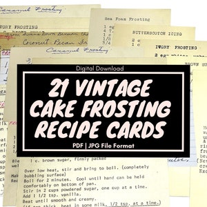 21 Antique Cake Frosting Recipes, vintage ephemera pack, vintage recipe cards, old recipe cards, handwritten typed Digital Download