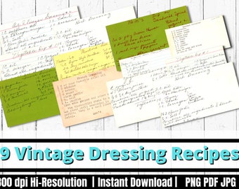 Vintage Dressing Recipes: Handwritten Ephemera Pack (Digital Download)