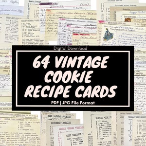 64 Recetas de tarjetas de índice de galletas de la abuela, paquete de efímeras vintage, tarjetas de recetas vintage, tarjetas de recetas antiguas, descarga digital escrita a mano