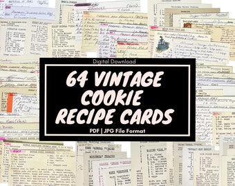 64 Grandma's Cookie Index Card Recipes, vintage ephemera pack, vintage recipe cards, old recipe cards, handwritten typed Digital Download