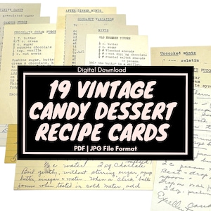 19 recetas antiguas de postres de dulces, paquete de efímeras vintage, tarjetas de recetas vintage, tarjetas de recetas antiguas, descarga digital escrita a mano