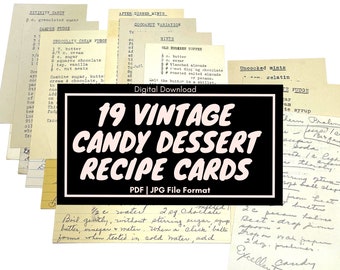 19 Vintage Candy Dessert Recipes: Handwritten Cards (Digital Download)