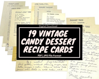 19 Antique Candy Dessert Recipes, vintage ephemera pack, vintage recipe cards, old recipe cards, handwritten typed Digital Download