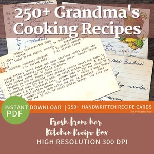 250 recetas antiguas, paquete efímero vintage, tarjetas de recetas vintage, tarjetas de recetas antiguas, descarga digital escrita a mano