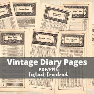 Vintage Diary Calendar Book, Pages for Scrapbook, Junk Journal, Mixed Media Art Layout, Digital Download Ephemera Old Print Documents