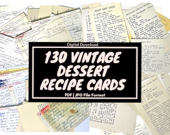 130 Antique Dessert Recipes, vintage ephemera pack, vintage recipe cards, old recipe cards, handwritten typed Digital Download