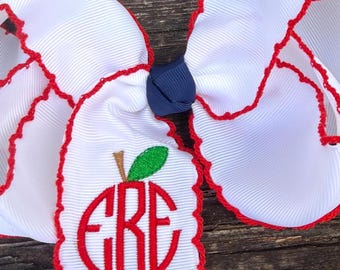 Apple Monogram Hair Bow | Fall Apple Picking | Personalized Back to School Accessory