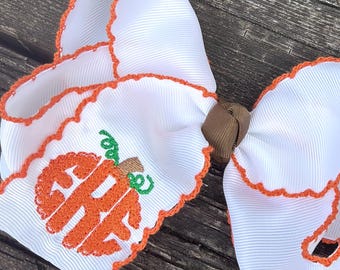 Personalized Pumpkin Monogram Fall Hair Bow | Custom Autumn Accessory