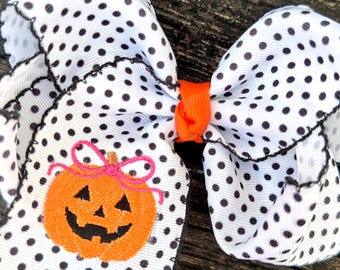 Polka Dot Pumpkin Jack-o-lantern Halloween Har bow | Trick or Treat Hair Accessory for Girls