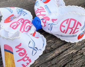 Custom Personalized Back to School Hair bow | Handmade Ribbon Hair accessory for girls