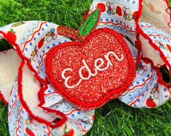 Personalized Apple Hair Bow for Back to School | Custom Made Hair Accessory for Girls
