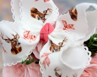 Deer Hunting Hair Bow | Pink White Toddler Girl Accessory