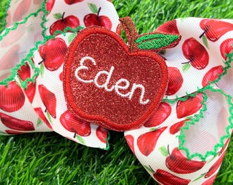 Back to School Personalized Apple Hair Bow | Apple Picking Fall Accessory for girls