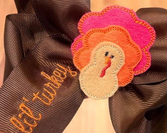 Lil Turkey Hair Bow | Personalized Thanksgiving Bow for Toddler Girl | Fall Boutique Bow
