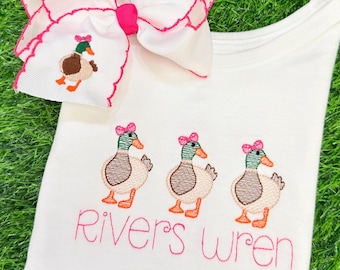 Girls Custom Duck Shirt | Personalized Mallard Embroidery Gown Tee
