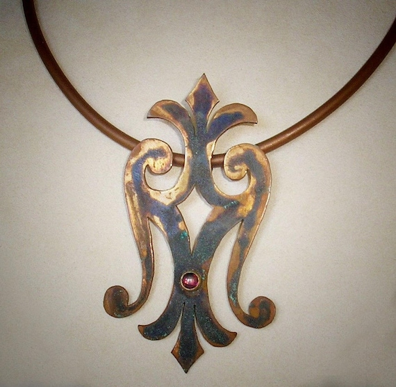 Weathered Copper Scroll Pendant