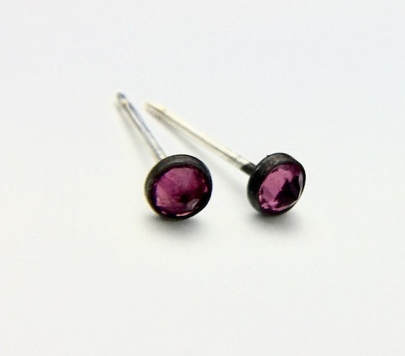 Blackened Sterling Bezel-set Studs with Colored Sapphire