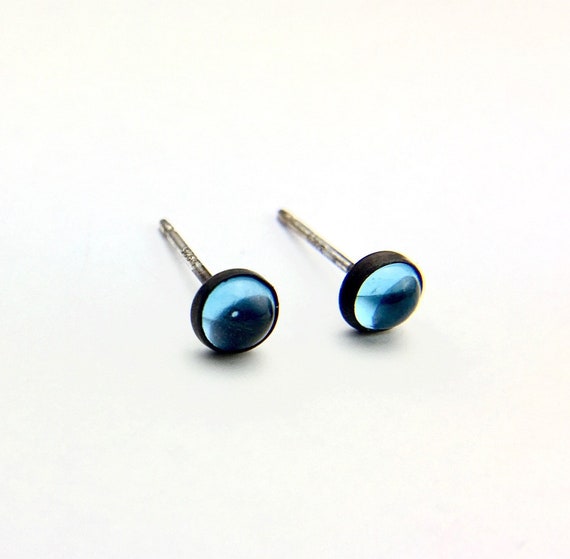 Blackened Sterling Silver Gemstone Cabochon Stud Earring